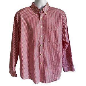 Puritan Long Sleeve Button Down Shirt Wrinkle Resistant Red White Stripes Large